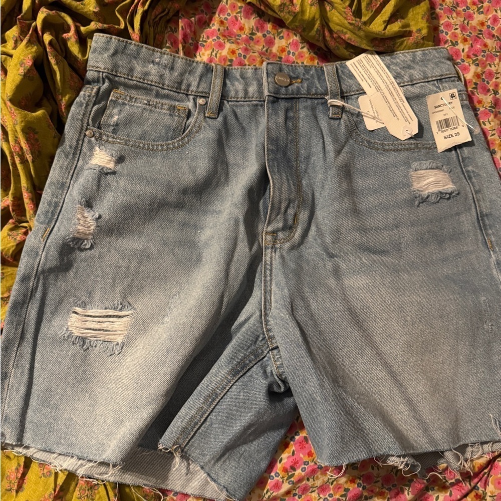 Sanctuary Blue Jean Shorts Distressed Relaxed Fit - Picture 2 of 5